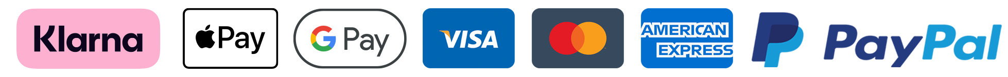 Klarna, Apple Pay, Google Pay, Visa, Mastercard and American Express